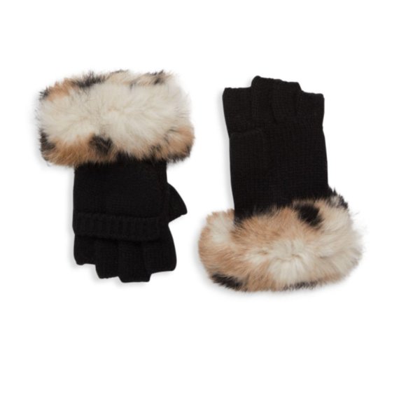 Adrienne Landau Accessories - Adrienne Landau Rabbit Fur-Trim Wool-Blend Gloves